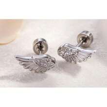Pair Of Women's Fashion Ear Studs With Angel Feather Wings, Light Luxury Style, 1.12g925 Silver Inlaid Synthetic Synthetic Zirconia, Suitable For Daily Wear, Parties, Vacations, Gifts And Beach - Bạc - Xem 5