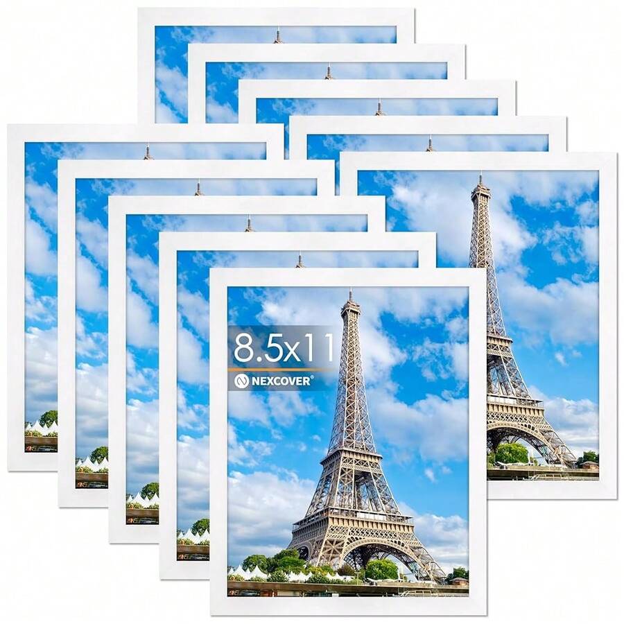 8.5 By 11 Picture Frame White 10PK, Picture Frames 8.5 X 11 With Shatterproof HD Plexiglass, Horizontal And Vertical Wall Hanging Photo Frames For Photo, Poster, Certificate, Magazine,8.5''x11'',White*10 - 白色*10 - 查看 1