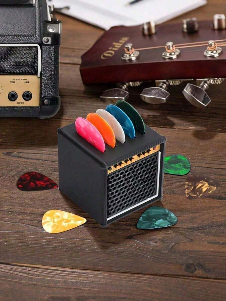 1-Piece Guitar-Shaped Pick Holder – Portable Guitar Speaker-Style Organizer, Fits Up To 5 Guitar Picks (5 Random-Colored Picks Not Included). Sleek And Stylish Pick Case With Easy-Carry Design, A Popular Must-Have For Guitarists, Perfect As A Gift Option. - 黑色 - 查看 1