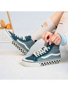 Vans Unisex SK8-Hi 138 Checkerboard High-Top Casual Canvas Skate Shoes VN0A3MV1XGK - Blue - View 4
