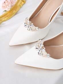 1对（2个）可拆卸DIY鞋饰，装饰性水钻月亮和花朵金属扣，金色、白色、黑色可选，时尚优雅的鞋夹，适用于高跟鞋、浅口鞋、新娘鞋、约会鞋、婚鞋 - 金色 - 查看 5