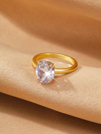 1pc Delicate Zirconia Plain Band Ring, Suitable For Daily Wear And Holiday Gifts