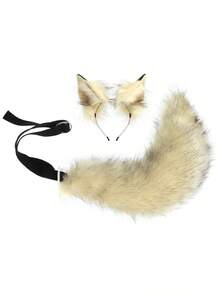 Bộ trang phục cáo bông xù thủ công, bao gồm băng đô tai cáo, đuôi cáo bông xù có thể buộc quanh eo, trang phục hóa trang cáo, trang phục ngày Valentine. - A - Xem 11