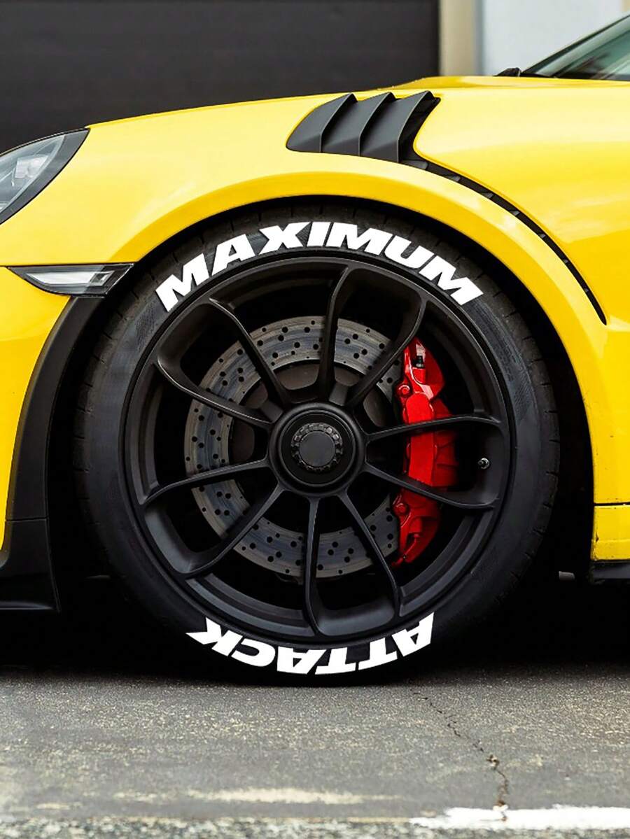 1PC "MAXIMUM ATTACK" Tire Letter Sticker For One Wheel– Single Wheel Sticker For Car & Motorcycle, White/Red/Yellow Options, Bold Racing Vinyl Lettering For 14–22 Inch Tires, Waterproof PVC Rim Graphics For Drift / JDM / Street Style Mods - one-size - View 1