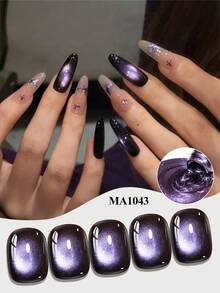 MEET ACROSS 1pc Buzz Light Year Cat Eye Gel Nail Polish, 7ml Swirl Magnetic Effect Holographic Galaxy Cateye Gel Polish , Semi Permanent Soak Off UV Gel Varnish Manicure Nail Art DIY For Home And Salon Nail Supplies - 紫色 - 查看 2