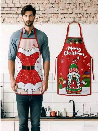 1 Pieza Delantal de Navidad estilo Papá Noel para cocina en el hogar, suministros navideños, regalo de festival de Navidad, disfraz de fiesta, delantal de cocina