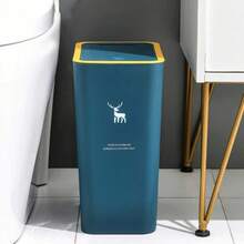 1个带盖浴室垃圾桶，采用防臭、耐磨、加厚坚固的材质，风格简约百搭，4种颜色可选，小巧圆形，表面光滑易于清洁，实用垃圾收纳，有效防止异味，家用带盖垃圾桶。