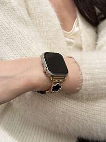 1条复古棕色三叶草水晶金属鳄鱼皮表带，柔软耐用，兼容 38/40/41/42/44/45/46/49毫米，Series 1-7，SE，Ultra，奢华优雅，适合派对、生日、日常佩戴 - 棕色 - 查看 12