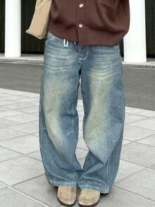 Women's Stretch Blue Low-Rise Flared Jeans, Y2K Fashion Vintage Casual, 2026 Spring And Summer, New Year And Valentine. - Blue - View 9