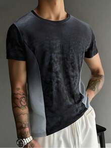 男士夏季T恤，柔软舒适，渐变色设计，休闲日常/户外运动皆宜 - 灰色 - 查看 1