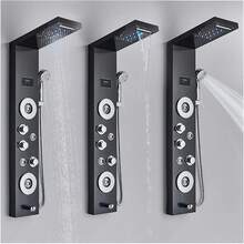 Sistema de ducha LED Panel de ducha de lluvia negra Sistema de torre Sistema de cabezal de ducha de cascada montado en la pared 5 funciones Columna de ducha de masaje con ducha de mano - Negro - Ver 3