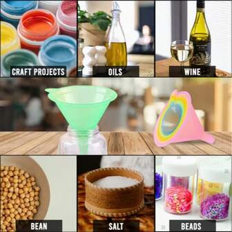 5 st praktiska trattar i färgen Macaron, blandade storlekar