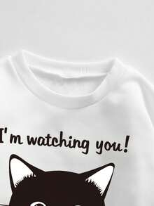 Young Girl Letter & Cartoon Print Crew Neck Long Sleeve Sweatshirt + Black Flare Pants - White - View 4