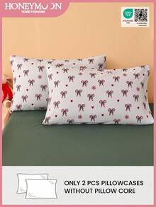 2pcsCandy Cane Bowknot Printed Pillowcases Without Filling, Soft And Breathable, Suitable For Daily Living Room Bedroom Sofa Home Decor, Car Pillow Cover, Machine Washable. For Home Bedding And School Bedding Dorm Essentials, Oeko-Tex Certified