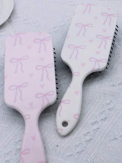 1 Set Lightweight Comb With Bow & Cherry Pattern - Light Pink, Paired With Heart-Shaped Bow Hair Brush, Soft Bristles, Smooth Detangling, Travel Essential Hair Care Item, Cute Design, Durable, Ideal For Beauty Enthusiasts, Home Beauty Accessory Gift, Hair Styling Kit, Salon & Travel Hair Care Tool
