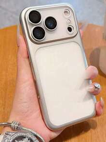 Universal IP 17 Pro Max Case With Full Coverage, Ultra-Thin Transparent Matte Anti-Shock Hard Shell, New UV Excimer Male/Female High-End Simple Design Smartphone Case - Silver - View 2