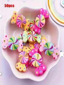 10/50 件装什锦糖果造型平底树脂装饰品，适用于剪贴簿、DIY 手工艺品和手机装饰，食品饮料主题——色彩缤纷的甜点凸面宝石，可用于创意项目