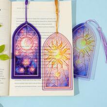 Marcapáginas de vitral con diseño de luna y sol - Elemento mágico diseñado para novelas de fantasía, preferido por entusiastas de la fantasía y amantes de la estética religiosa. - Multicolor - Ver 7
