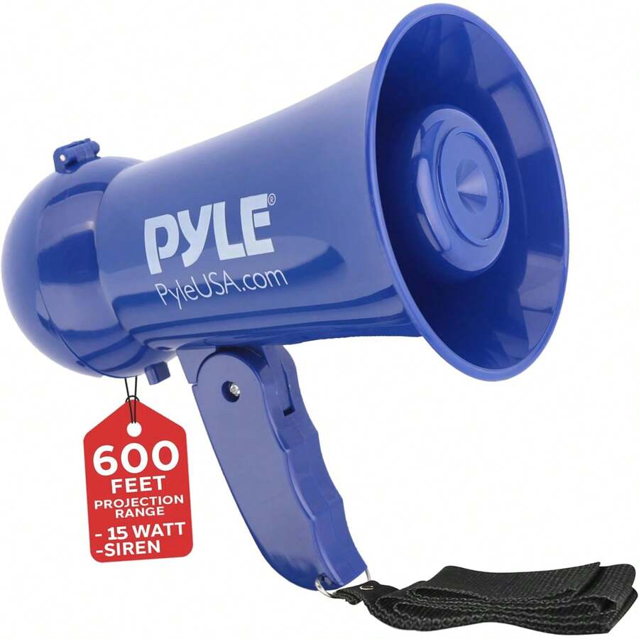 Pyle Megáfono Altavoz Portátil con Sirena Incorporada y Micrófono Dinámico, para Animar en Partidos de Fútbol, Bullhorn para Niños y Adultos - Azul - Ver 1