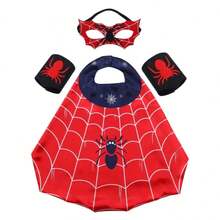 Halloween Spider-Man Costume Set For Boys, Includes Spider Cape, Mask And Wristbands
