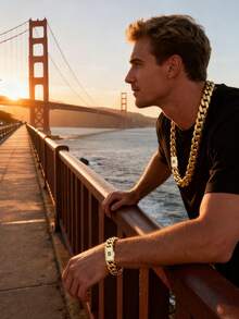 Miami Cuban Link Chain 14mm 14K Gold Plated - 316L Stainless Steel Lifetime No Tarnish Waterproof With Luxury Iced Diamond S Logo Clasp, Hip Hop Streetwear Jewelry - 金色 - 查看 11
