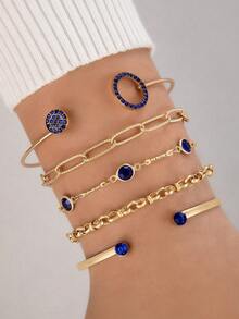 imoli 5 buah/set gelang berhias berlian imitasi - Biru - View 8