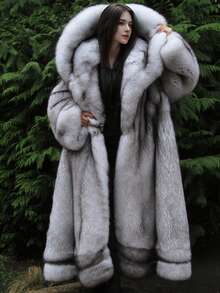 FHILLINUO 1pc Women's Faux Fur Hooded Long Coat, Oversized, Elegant, Suitable For Holidays, Daily Wear, Travel, Tea Party, Autumn/Winter - nhiều màu - Xem 1