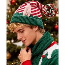 Gorro de punto de elfo de Navidad con oreja para adultos, gorro de Navidad a rayas, sombrero de de Ao Nuevo de Halloween - inicial - Ver 8