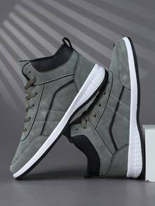 男士休闲运动鞋，系带软底平底舒适运动鞋，轻便高帮日常鞋 - 軍綠色 - 查看 2