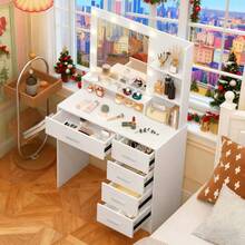 5 Drawers Dressing Table With 10 LED Lights Mirror Vanity Make Up Desk Modern - White - View 9