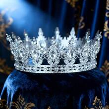 Vương miện tròn kiểu Baroque, vương miện cài đầu sang trọng đính đá lấp lánh dành cho vua/hoàng hậu, thích hợp cho dạ hội, tiệc tùng và quà tặng sinh nhật, phụ kiện ngày Valentine. - vương miện - Xem 19