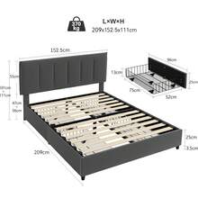 VECELO Double Bed Frame With 4 Storage Drawers, Upholstered Platform With Adjustable Velvet Headboard, Solid Wood Slat Support, No Box Spring Needed, Easy Assembly, Dark Grey - Dark Grey - View 11
