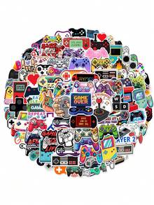 50张电子游戏主题贴纸，适合装饰笔记本电脑，防水材质，可重复使用，也可用于摩托车头盔、汽车、礼品盒、信封、涂鸦贴纸、吉他、笔记本电脑、行李箱、DIY工艺品、头盔贴纸、游戏玩家贴纸、笔记本电脑贴纸、贴纸、游戏玩家、游戏、批量贴纸、自行车贴纸、贴纸、游戏玩家生日派对、游戏派对 - 電玩遊戲機 - 查看 3