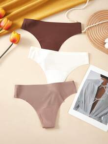 3pcs Women's Low Waist Solid Color Seamless Yoga Sports Panties, High Elasticity, Breathable, Sexy Thong