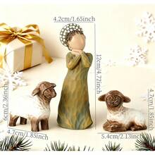 Christmas Shepherd & Lambs Figurine Set - Festive Nativity Decor For Holiday Home Ambiance,Suitable For Living Room Decoration, Christmas Home Decoration, Home Décor - 橄欖綠 - 查看 7