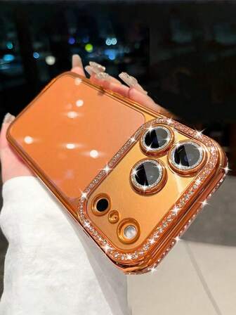 Sequins,Rhinestone Luxury Plating Rhinestone Transparent Phone Case Compatible With IPhone 17 Pro Max 17 Pro 16e 15 14 13 12 11 Pro Max Plus X XS Max XR Pro Plus Galaxy Honor OPPO Redmi A3 13C 14C Note 10 11 12 13 14 Pro+ Infinix Smart8 9 Glitter Bling Lens Protective Cover