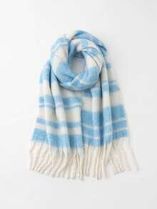 1pc Cute & Fashionable Meredith Striped Cozy Scarf, Warm & Comfortable Plush Unisex Scarf For Daily, School, Outdoor, Home, Travel, Holidays, Accessory For Kids - Multicolor - View 15