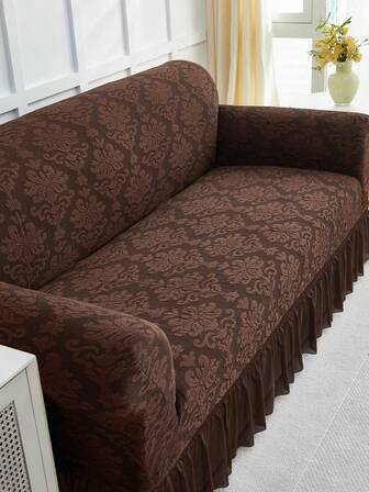 1 pieza Funda de sofá elástica con estilo de falda de jacquard, engrosada, antideslizante, para protección de sofá en sala de estar, dormitorio, exterior, prevención de manchas de mascotas, cubierta de cojín de asiento de sofá para sofá en forma de L, individual, de 2/3/4 plazas, decoración otoñal del hogar, funda de sofá fácil de instalar y quitar para todas las estaciones