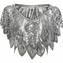 Shawl Wraps Sequin Beaded Evening Cape Bridal Shawl - Black Silver - View 1