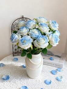 5/10/150pcs Ice Blue Artificial Roses, Silk Flowers With Stems, Suitable For DIY Wedding Bridal Gift Party Centerpiece Decoration, Table Decor, Home Decor, Photography Props, DIY Gifts - Ice Blue - View 6
