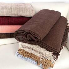Set Of 2 Throws For Sofa Or Bed, 100% Cotton, Size 210x120, Decorative And Protective Cover For A New And Elegant Home - 深棕色 - 查看 5