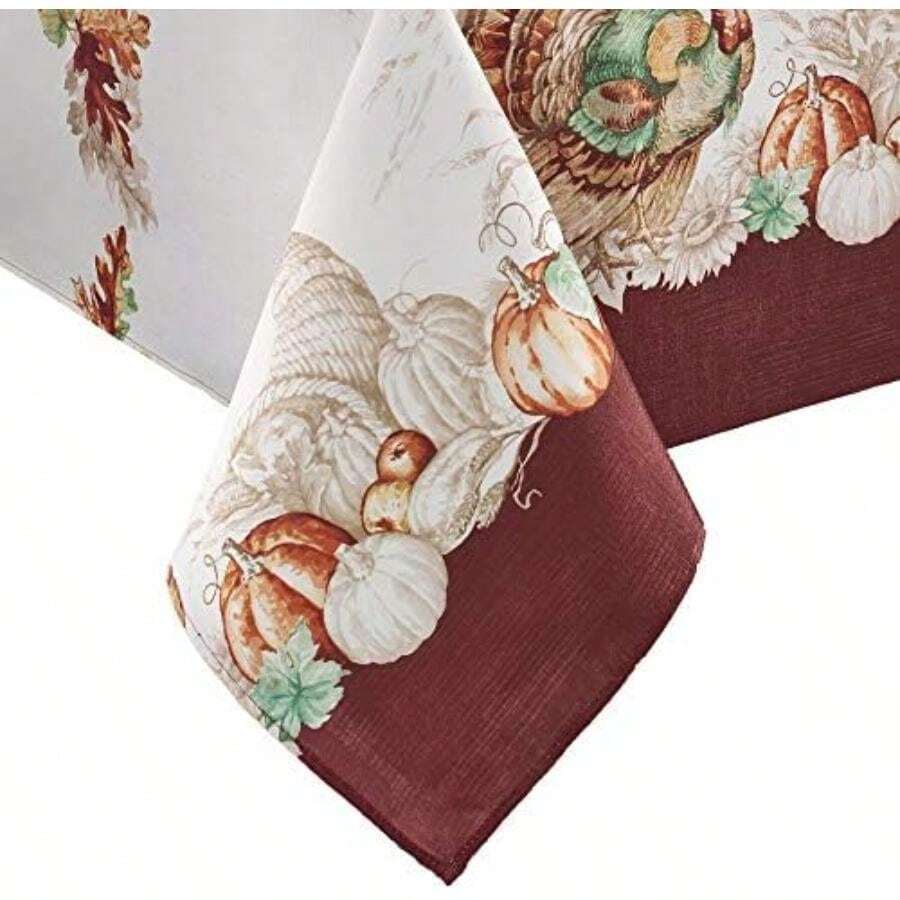 Home Fashions Mantel Resistente a Las Arrugas, con Borde de Pavo, para otoño, para Mesa de Comedor de Temporada, Rectangular de 60 x 102 Pulgadas(Mantel (1) 132.1 x 132.1 cm (Cuadrado)) - Multicolor - Ver 1