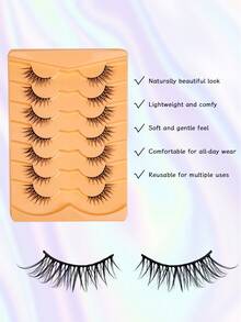 Colash 7 pares de pestañas postizas naturales desordenadas con banda transparente, con aspecto de ojos de gato, pestañas finas y alargadas en el extremo del ojo, tiras de pestañas postizas suaves y realistas, adecuadas para banquetes, salidas y reuniones - Negro - Ver 2