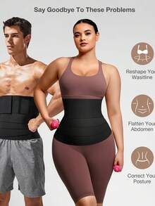 1pc Unisex Waist Trainer Belt, Tummy Control & Butt Lifting, Plus Size - Black - View 2