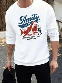 Herren-Sweatshirt mit Hai-Motiv in Übergröße, Premium-Baumwolle, Rundhalsausschnitt, bequeme Passform, auffälliger Print - Weiss - Übersicht 1