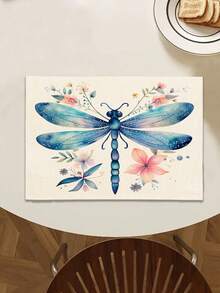 1pc Dragonfly Pattern Table Runner, 4pcs Dragonfly Pattern Placemats, Suitable For Holidays, Parties, Birthdays, Dinners, Kitchen & Dining Room Table Decor, All Season Home & Living Room Decor - Multicolor - View 12