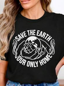 Camiseta "Salva la Tierra", camiseta "Nuestro único hogar", ropa vegana, camiseta del Día de la Tierra, ropa vegana, cambio climático - Negro 2 - Ver 1