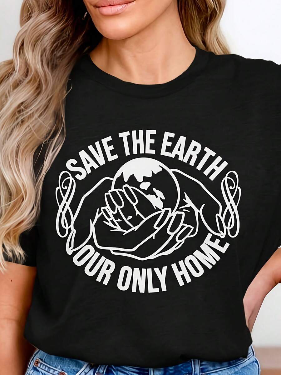 Camiseta "Salva la Tierra", camiseta "Nuestro único hogar", ropa vegana, camiseta del Día de la Tierra, ropa vegana, cambio climático - Negro 2 - Ver 1
