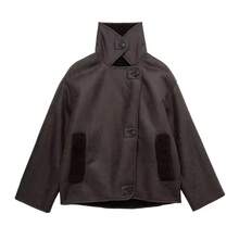 Giacca in pelliccia sintetica reversibile con collo in finta pelliccia, adatta per donna in autunno/inverno, marchio DEEKA - Castano - Visualizzare 3