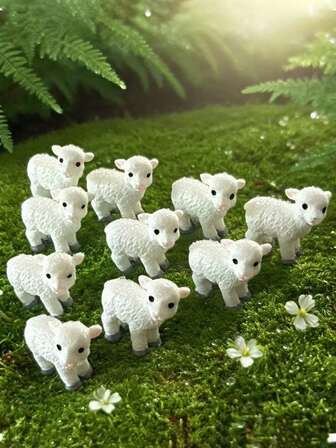 10/5 piezas Juego de ovejas de resina en miniatura - Adorables ornamentos de ovejitas pequeñas, adecuados para decoración de jardín en miniatura, ornamentos coleccionables, regalos para fiestas de cumpleaños